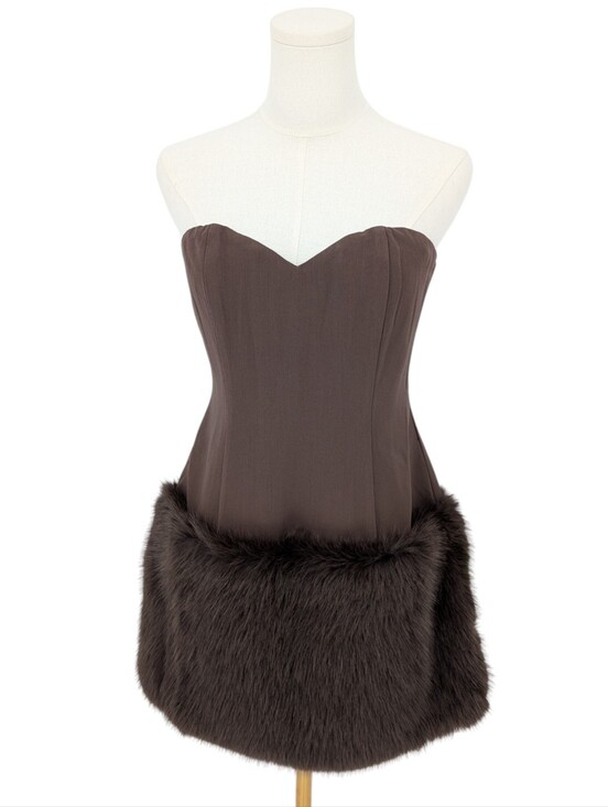 Delfi Collective Dresses & Skirts - NWT Delfi Collective Strapless Faux Fur Hem Corset Mini Dress | Size M | Brown